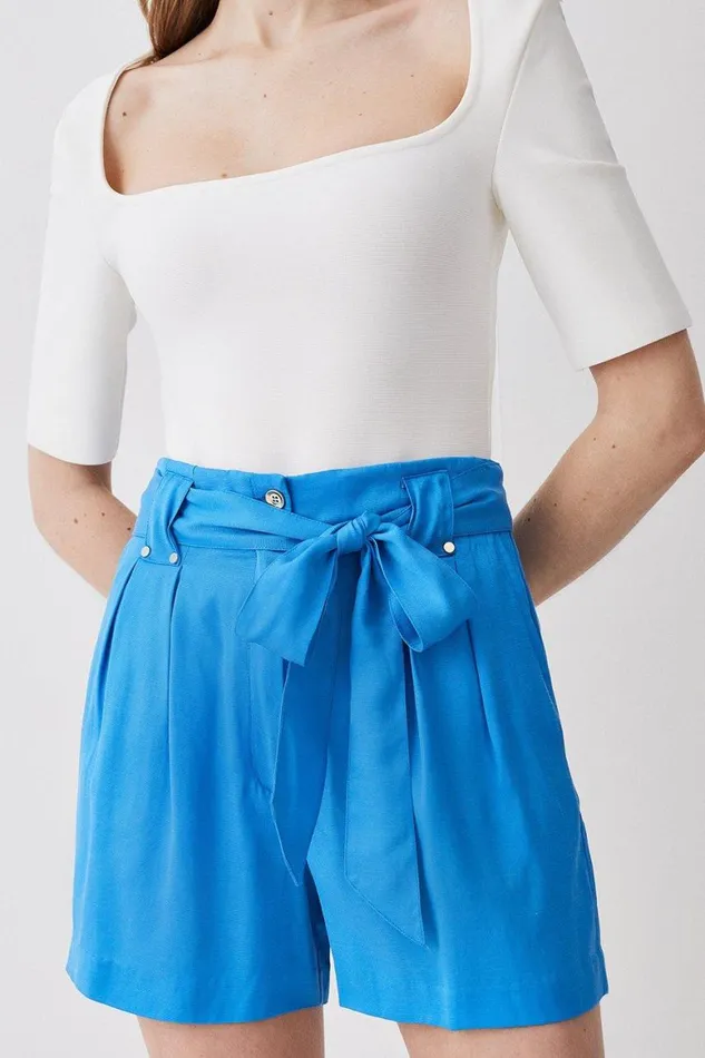 Shorts Women Karen Millen Premium Linen Viscose Woven Shorts Blue