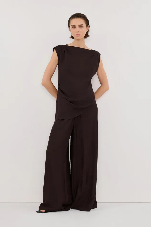 SHYLA BITTER CHOC ASYMMETRICAL TOP Women DISSH Co Ord Sets