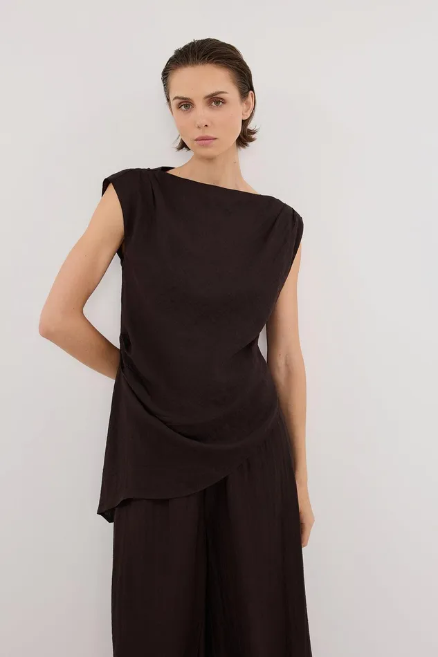 SHYLA BITTER CHOC ASYMMETRICAL TOP Women DISSH Co Ord Sets