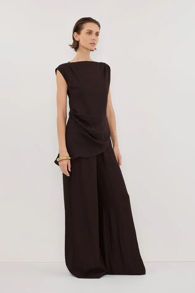 SHYLA BITTER CHOC ASYMMETRICAL TOP Women DISSH Co Ord Sets