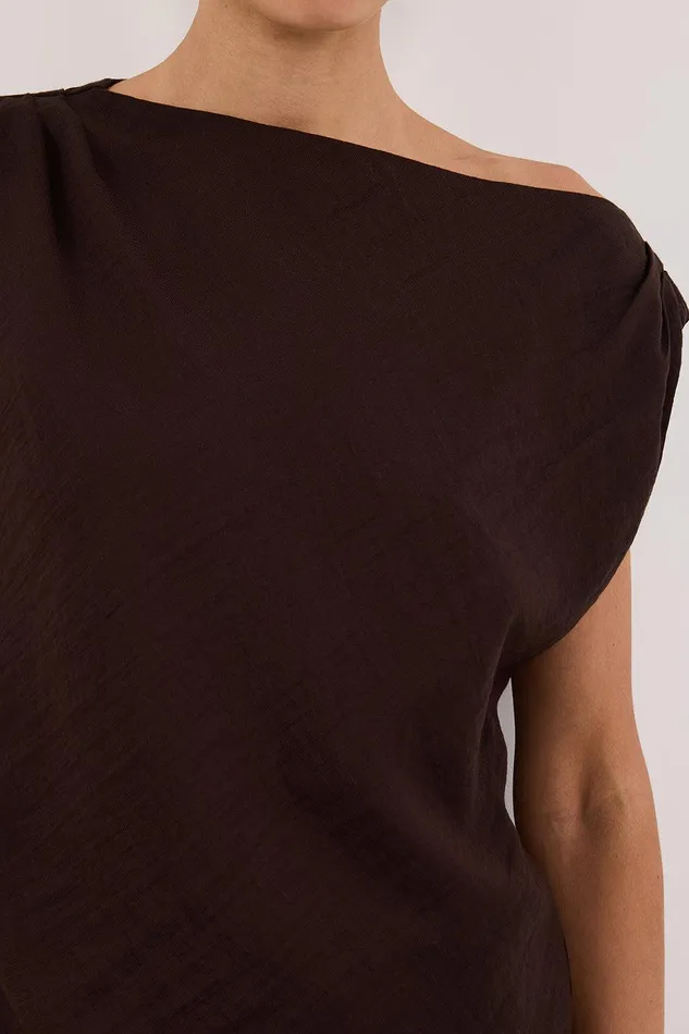 SHYLA BITTER CHOC ASYMMETRICAL TOP Women DISSH Co Ord Sets