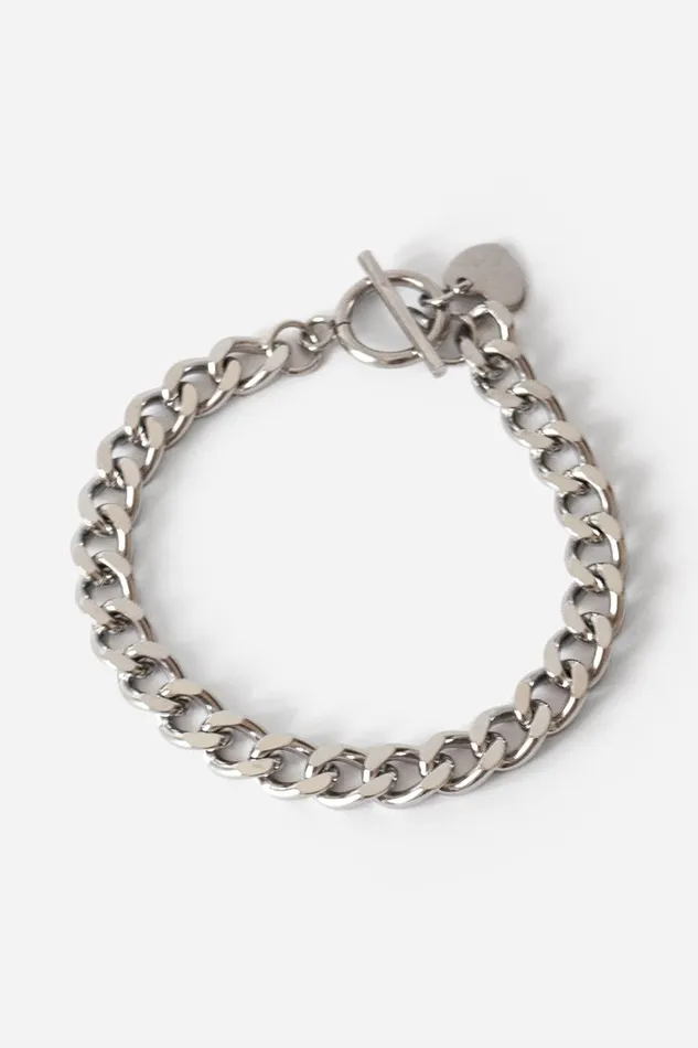 Silver Curb Chain Bracelet With Heart Pendant Women Roman Jewellery