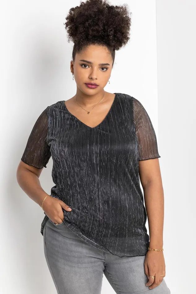 Silver Curve Metallic Plisse Top Women Roman Tops