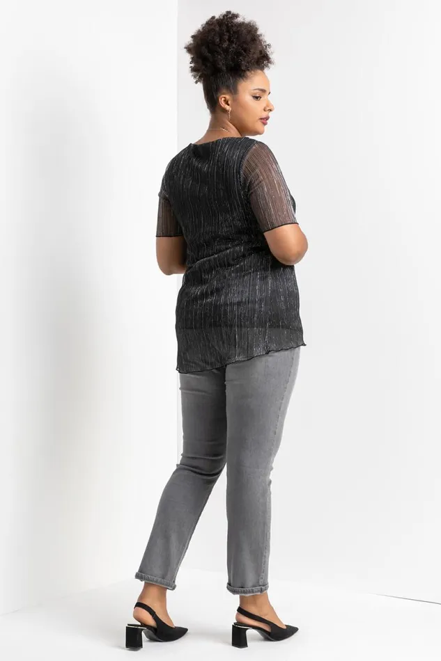 Silver Curve Metallic Plisse Top Women Roman Tops