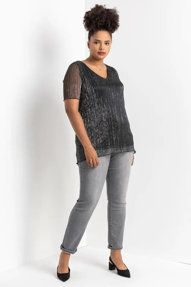 Silver Curve Metallic Plisse Top Women Roman Tops