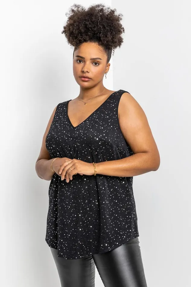 Silver Curve Sparkle Cami Top Women Roman Tops