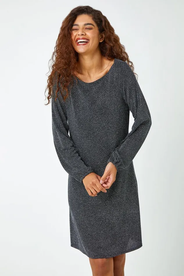Silver Glitter Cowl Cutout Swing Stretch Dress Women Roman Dresses