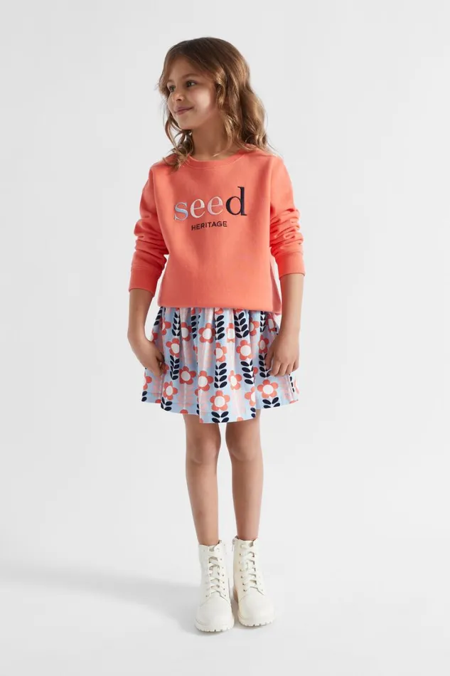 Skirts Girl Seed Heritage Shirred Floral Skirt Pale Blue