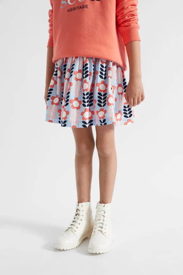 Skirts Girl Seed Heritage Shirred Floral Skirt Pale Blue
