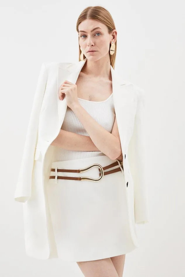 Skirts Women Karen Millen Clean Tailored Buckle Detail Mini Skirt Ivory