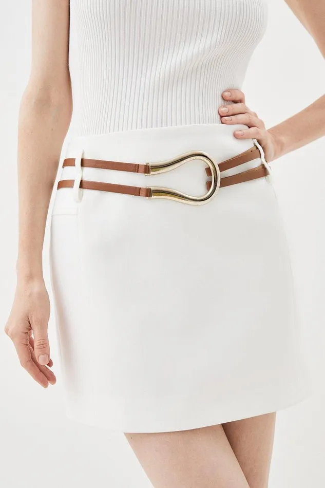 Skirts Women Karen Millen Clean Tailored Buckle Detail Mini Skirt Ivory