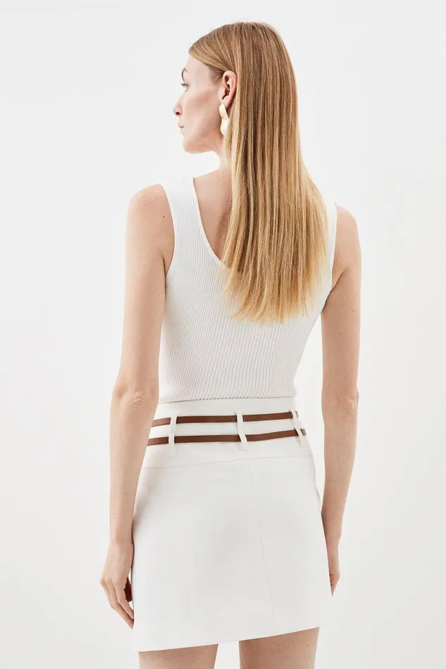 Skirts Women Karen Millen Clean Tailored Buckle Detail Mini Skirt Ivory