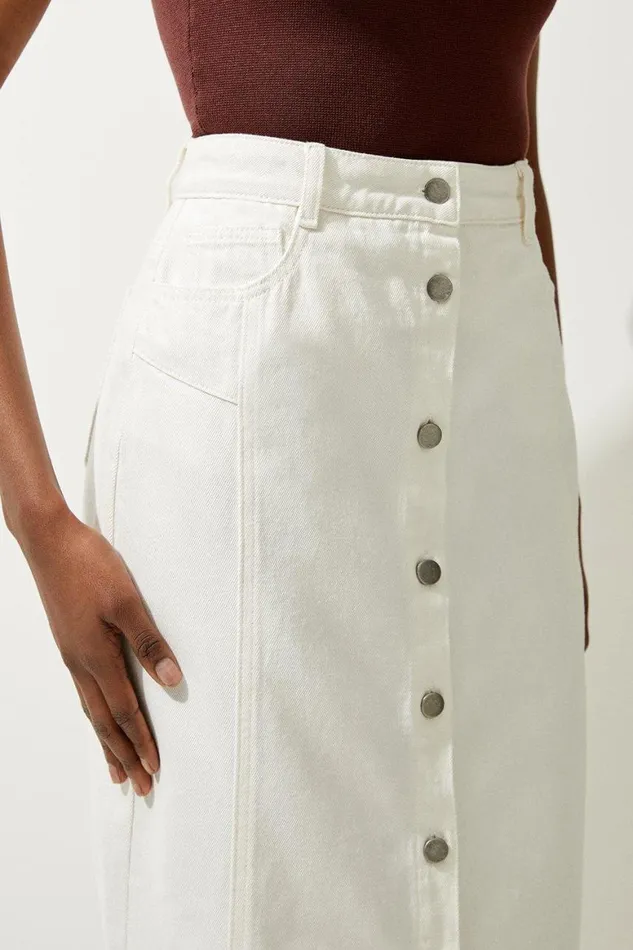 Skirts Women Karen Millen Denim Button Through Midi Skirt Ivory