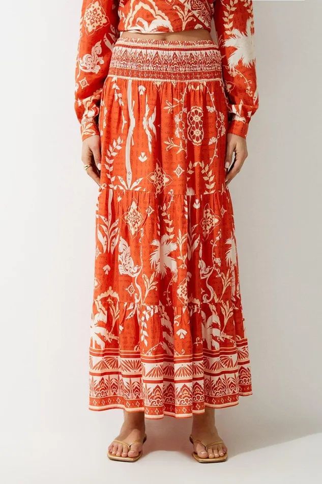 Skirts Women Karen Millen Printed Viscose Woven Maxi Skirt Orange