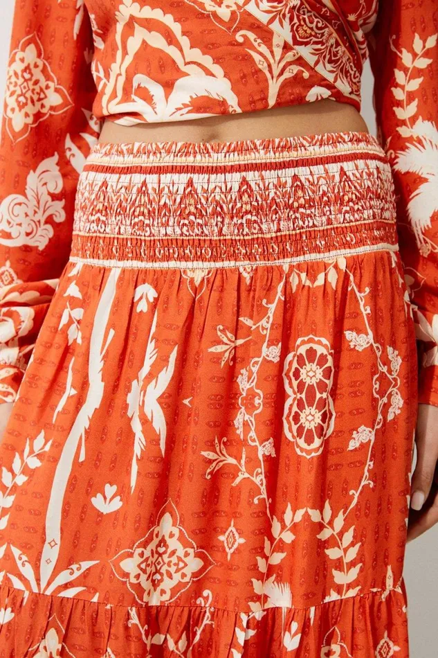 Skirts Women Karen Millen Printed Viscose Woven Maxi Skirt Orange
