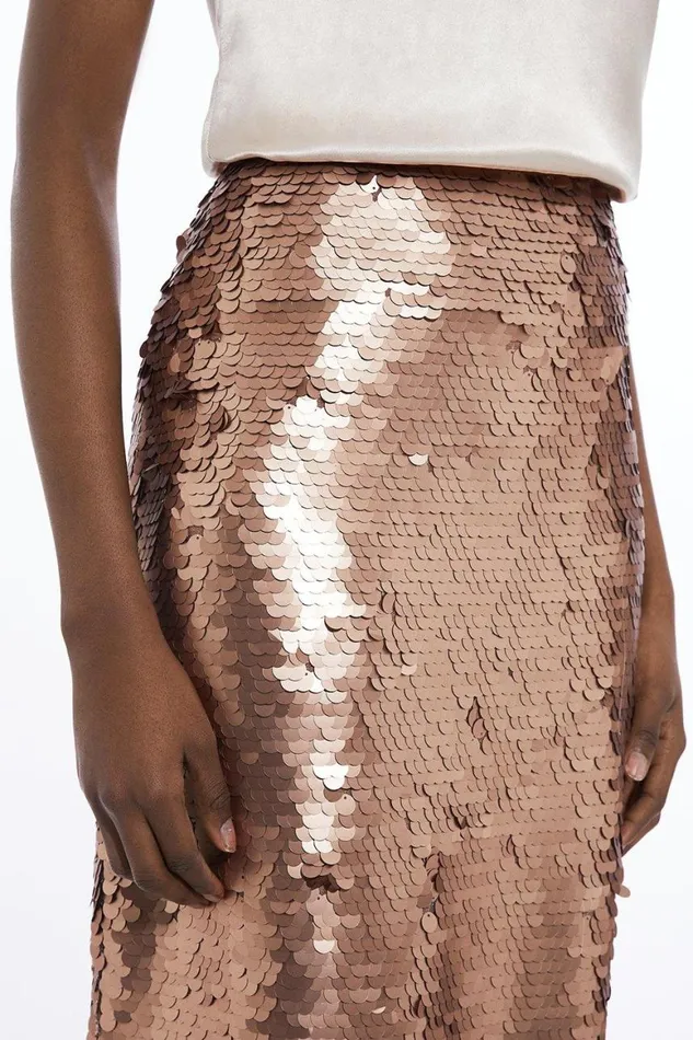 Skirts Women Karen Millen Sequin Woven Midi Skirt Rose Gold