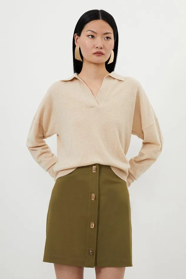 Skirts Women Karen Millen Techno Cotton Woven Hardwear Detail Mini Skirt Khaki