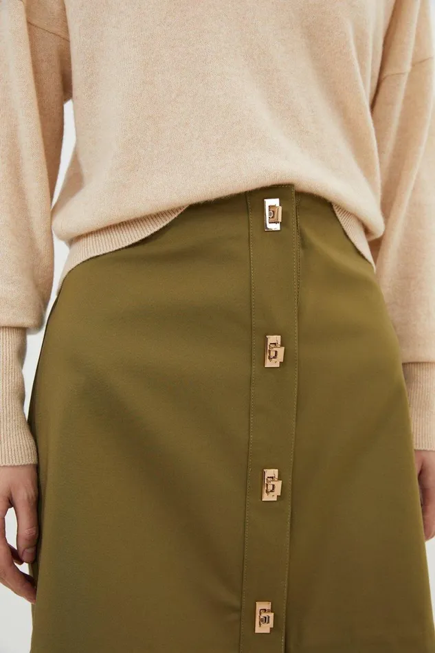Skirts Women Karen Millen Techno Cotton Woven Hardwear Detail Mini Skirt Khaki