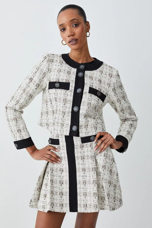 Skirts Women Karen Millen Tweed Pocket Detail Aline Mini Skirt Cream