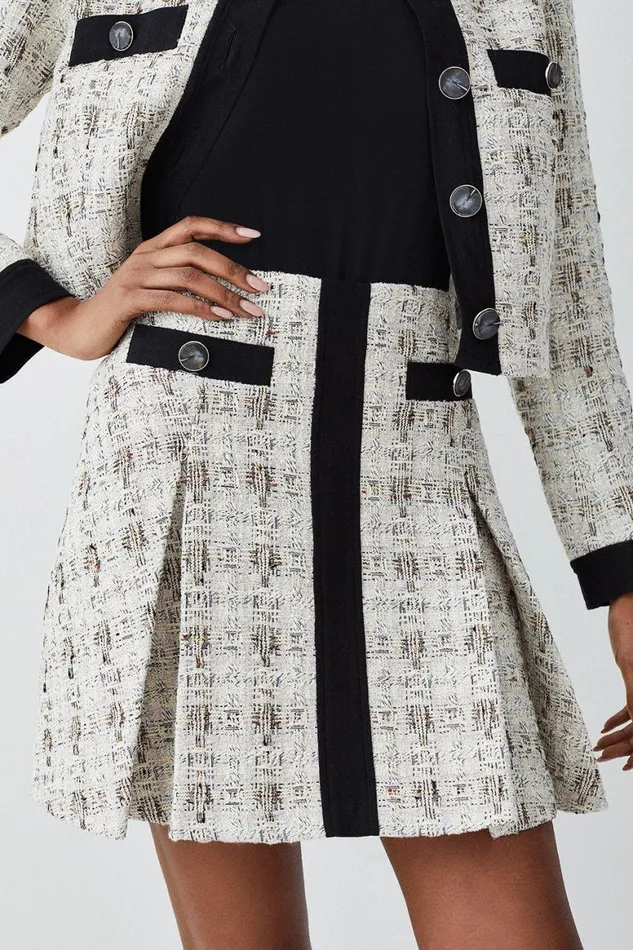 Skirts Women Karen Millen Tweed Pocket Detail Aline Mini Skirt Cream