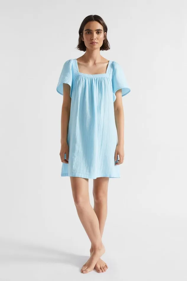 Sleepwear Woman Seed Heritage Flutter Sleeve Nightie Shimmer Blue