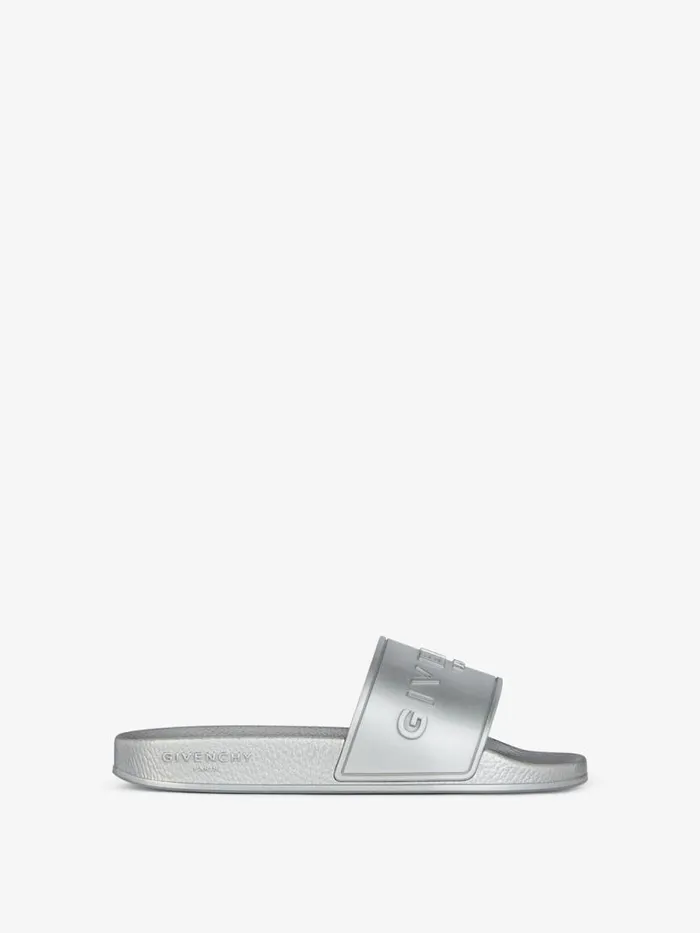 Slide Flat Sandals In Rubber Silvery Women Givenchy Slides and Sandals