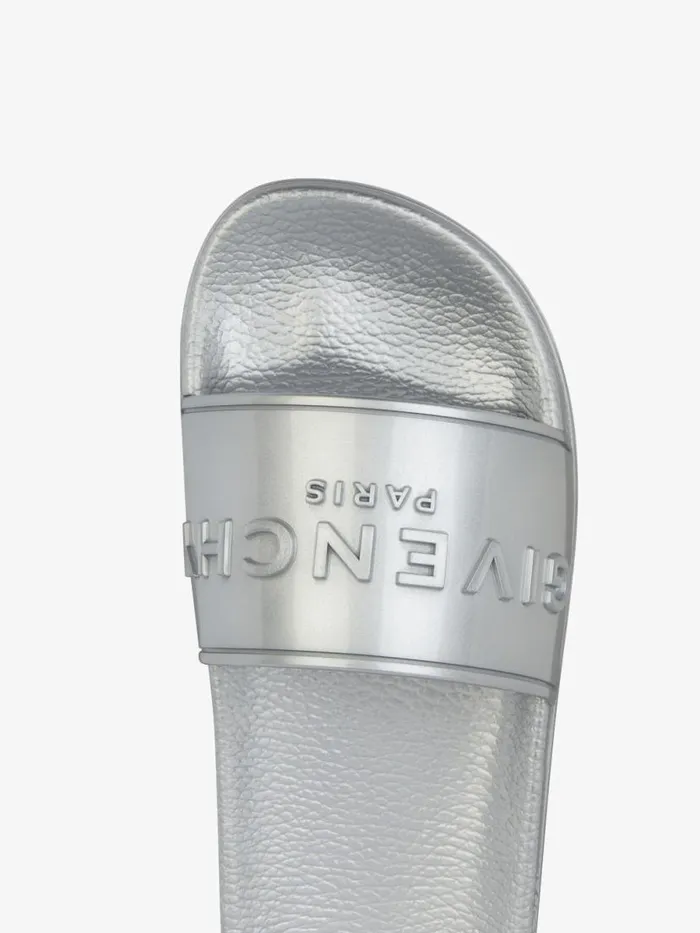 Slide Flat Sandals In Rubber Silvery Women Givenchy Slides and Sandals
