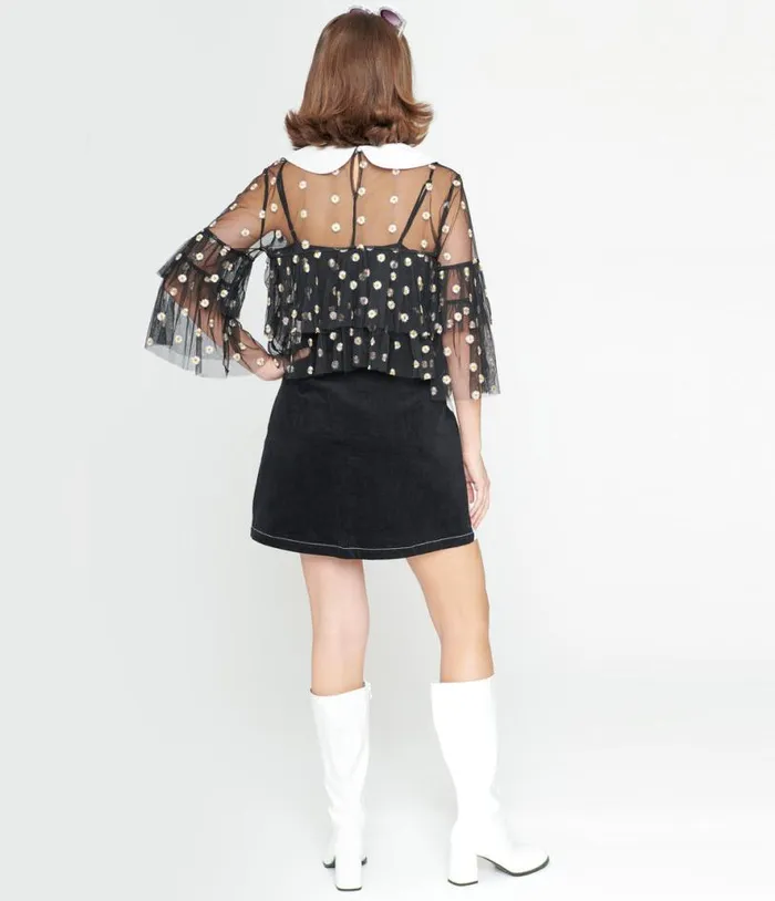 Smak Parlour 1960s Black and White Daisy Match Game Mini Skirt Clothing Unique Vintage Skirts
