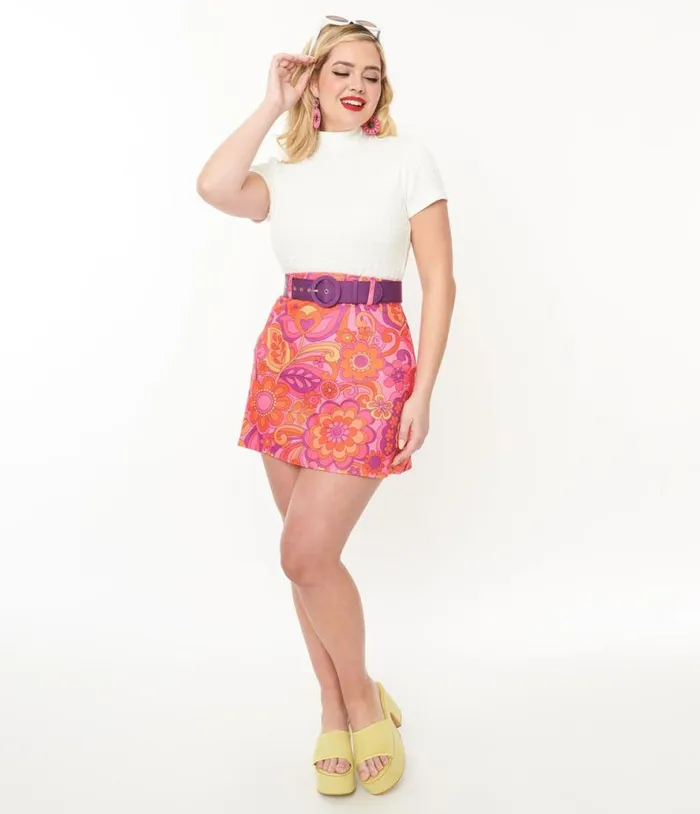 Smak Parlour Hot Pink Mod Floral Easy Does It Mini Skirt Clothing Unique Vintage Skirts