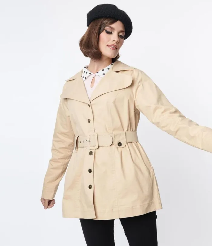 Smak Parlour Khaki Belted Trench Coat Clothing Unique Vintage Coats and Jackets