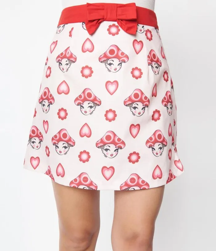 Smak Parlour Pink and Red Madam Mushroom Mod Skirt Clothing Unique Vintage Skirts