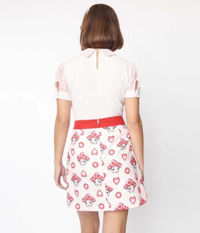 Smak Parlour Pink and Red Madam Mushroom Mod Skirt Clothing Unique Vintage Skirts