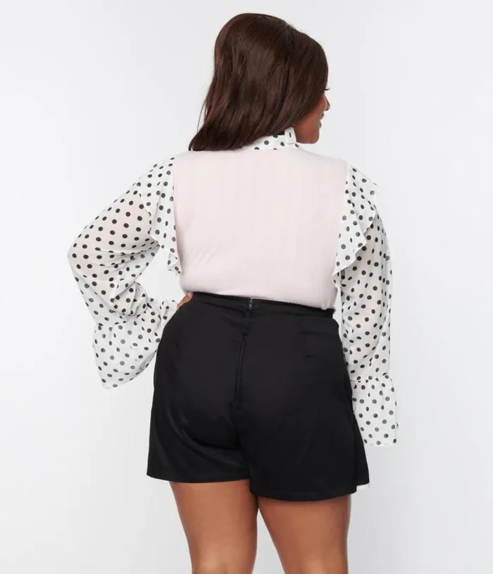 Smak Parlour Plus Size Black Faux Wrap Scalloped Skort ClothingPlus Unique Vintage Skirts
