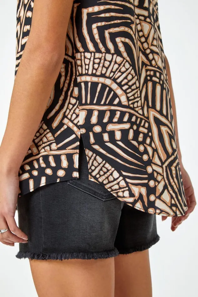 Stone Sleeveless Tile Print Vest Top Women Roman Tops