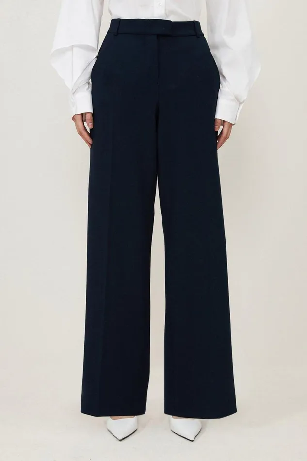 Suits Women Karen Millen Compact Stretch Straight Leg Tipped Tailored Trousers Midnight