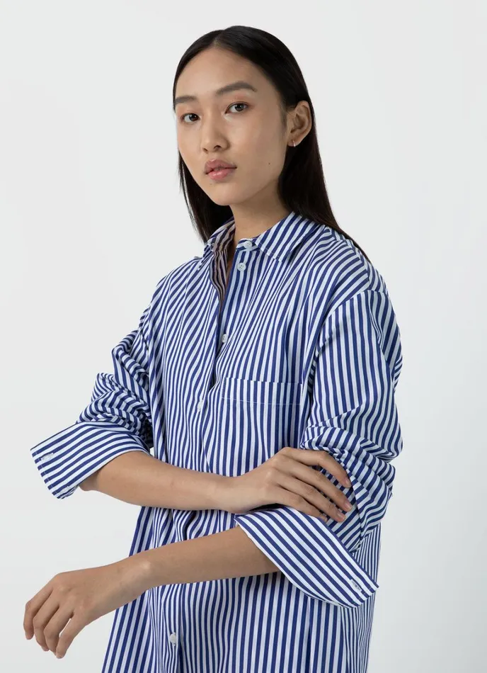 SUNSPEL Dresses and Skirts Cotton Poplin Shirt Dress Bright Bluewhite 8211 Women