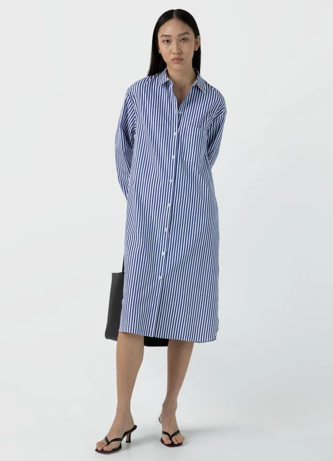 SUNSPEL Dresses and Skirts Cotton Poplin Shirt Dress Bright Bluewhite 8211 Women