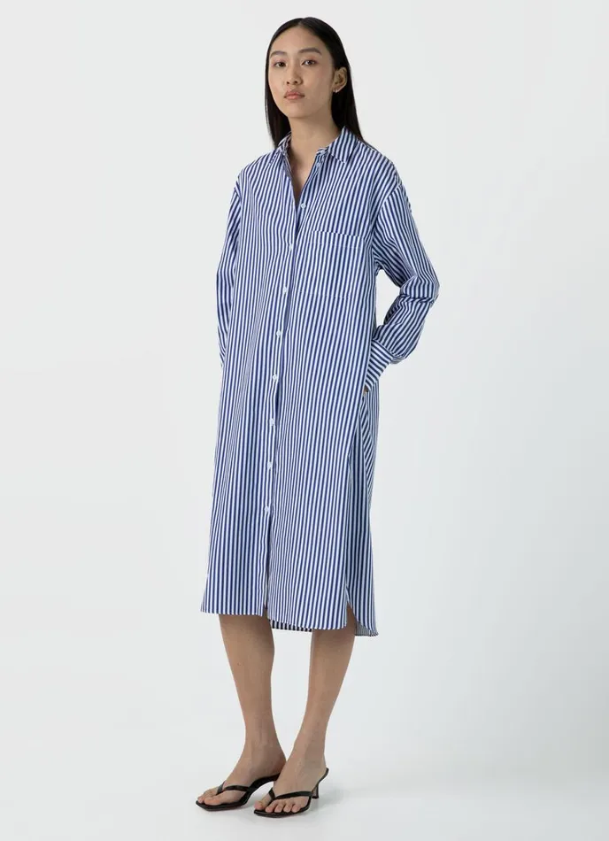 SUNSPEL Dresses and Skirts Cotton Poplin Shirt Dress Bright Bluewhite 8211 Women