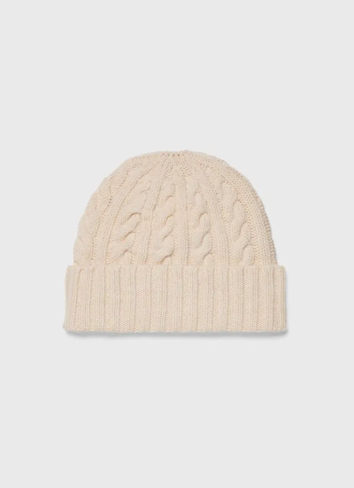 SUNSPEL Hats Scarves Gloves Lambswool Cable Hat Ecru 8211 MenWomen