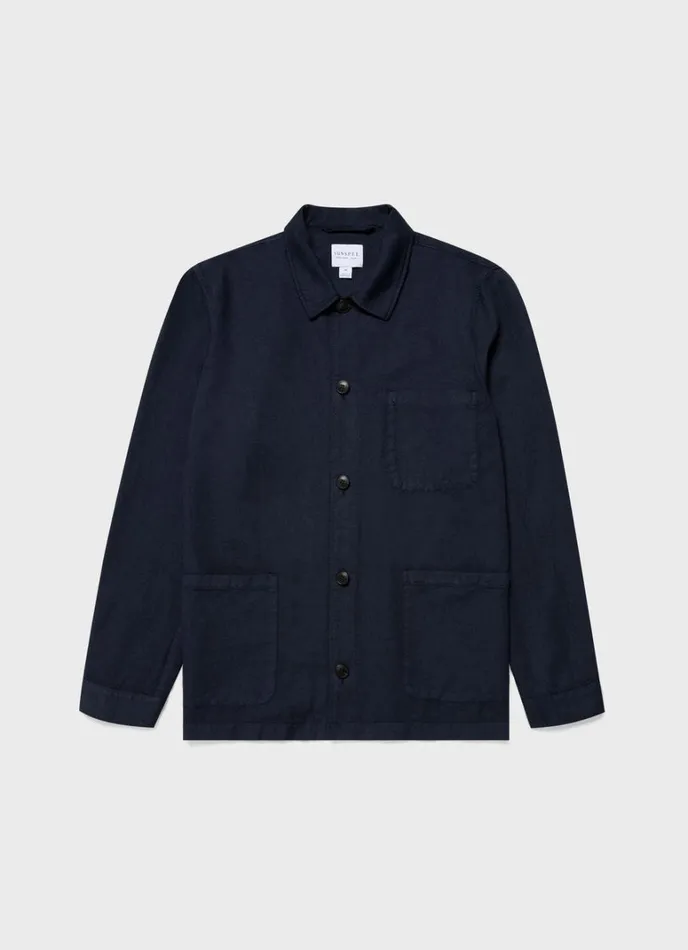 SUNSPEL Jackets and Coats Cotton Linen Twin Pocket Jacket Navy 8211 Men