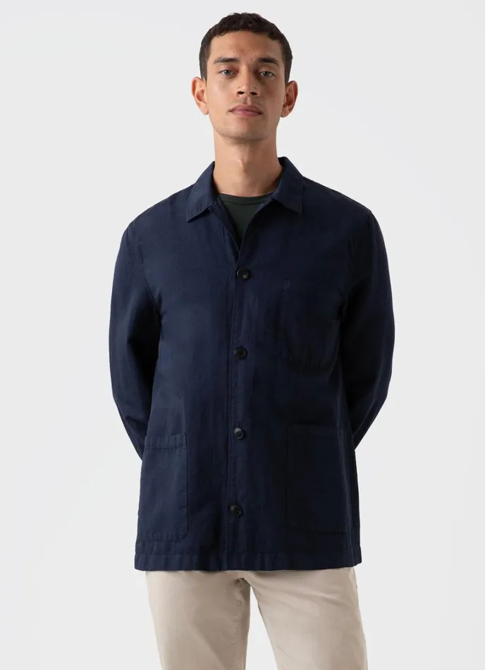SUNSPEL Jackets and Coats Cotton Linen Twin Pocket Jacket Navy 8211 Men