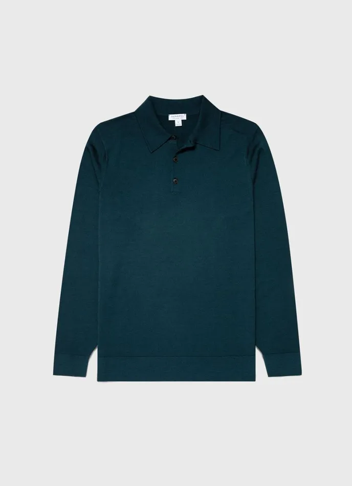 SUNSPEL Knitwear ExtraFine Merino Polo Shirt Peacock 8211 Men