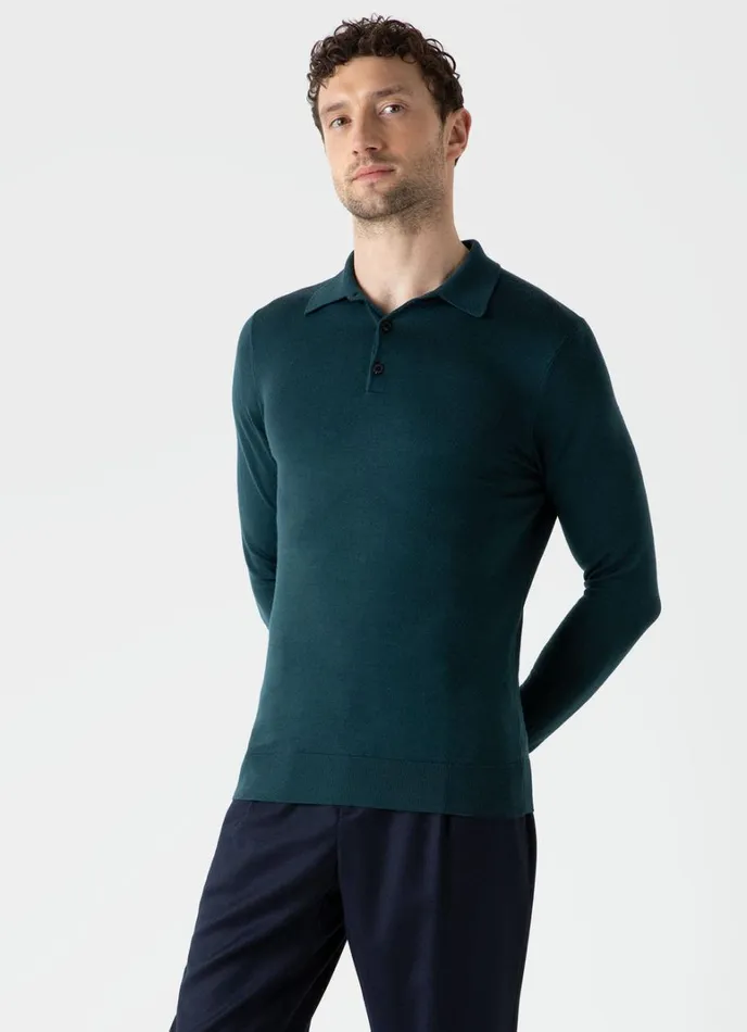 SUNSPEL Knitwear ExtraFine Merino Polo Shirt Peacock 8211 Men