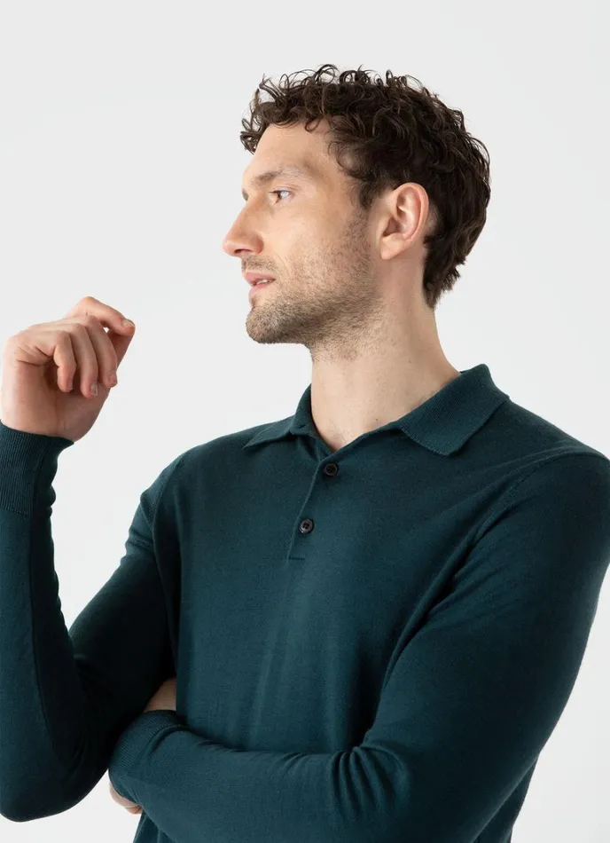SUNSPEL Knitwear ExtraFine Merino Polo Shirt Peacock 8211 Men