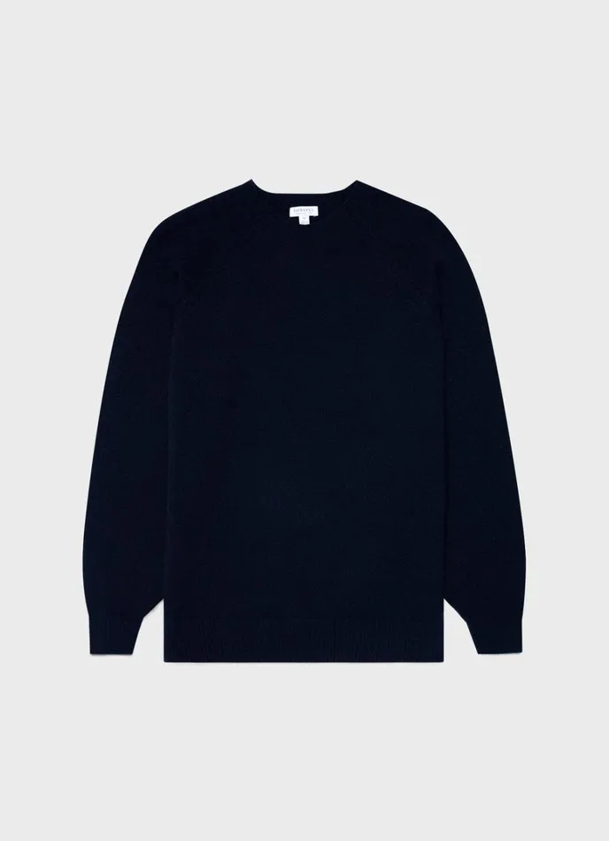 SUNSPEL Knitwear Lambswool Crew Neck Jumper Dark Navy Mouline 8211 Men