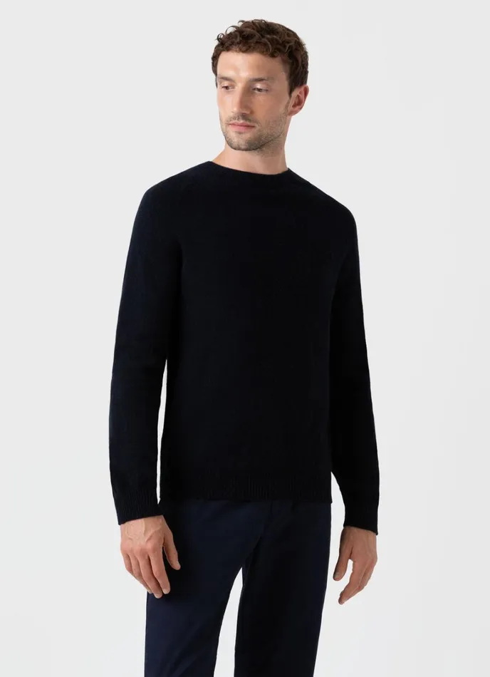 SUNSPEL Knitwear Lambswool Crew Neck Jumper Dark Navy Mouline 8211 Men
