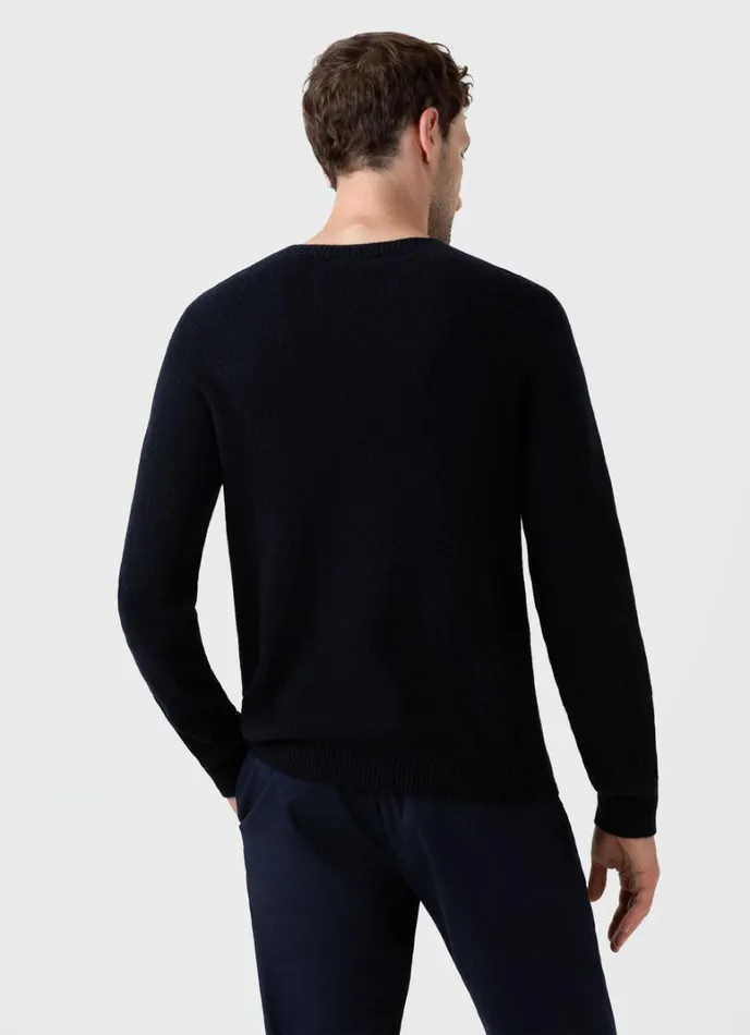 SUNSPEL Knitwear Lambswool Crew Neck Jumper Dark Navy Mouline 8211 Men