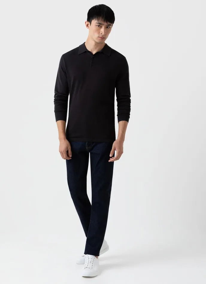 SUNSPEL Knitwear Long Sleeve Sea Island Cotton Polo Shirt Black 8211 Men