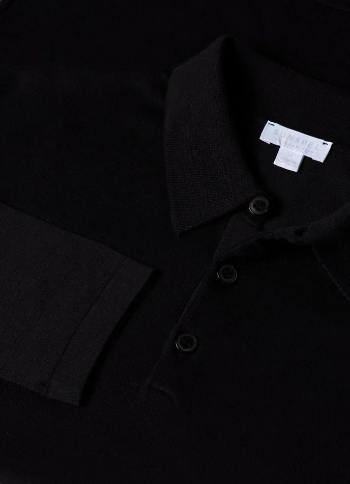 SUNSPEL Knitwear Long Sleeve Sea Island Cotton Polo Shirt Black 8211 Men