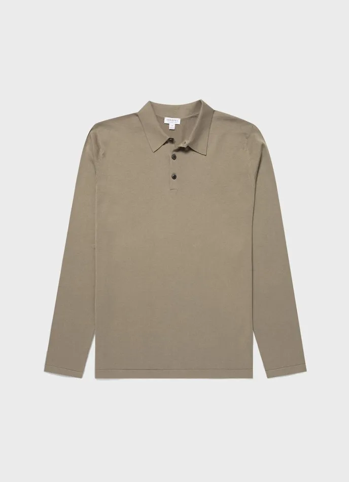 SUNSPEL Knitwear Long Sleeve Sea Island Cotton Polo Shirt Dark Stone 8211 Men